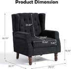 Mid-Century Modern 2-Piece Wingback Chair Set - Plush Upholstered Accent Chairs with Solid Wood Legs, High Back Lounge Seating for Living Room, Bedroom & Office - Retro Matched Pair (Bluish Black)