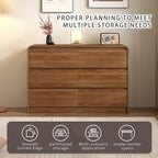 6 Drawer Dresser For Bedroom 55 Inch Wood Chest of Drawers - Curved Anti Collision, Mid Century Dresser For Closet with Natural Texture & Pre-Embedded Slots for TV Stand, Living Room, Nursery