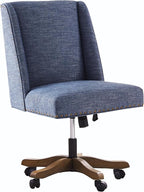 Armless Home Office Chair with Wooden Legs, Modern Adjustable Upholstered Office Desk Chair No Arms Computer Chair Swivel Chair for Home Office Study Studio (Blue)
