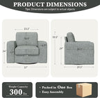 Swivel Accent Sofa Chair Set of 2, 360 Degree Rotation Oversized 36'' Width Cushion Back Armchair in Linen Fabric 1pcs for Living Room, Office(Grey