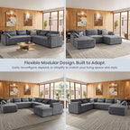 Belffin Large Modular Sectional Sofa with Deep Chaise, 104" Corduroy L Shaped Couch with 9" Soft Dual-Layer Seats Cushion for Living Room, Apartment, Light Grey