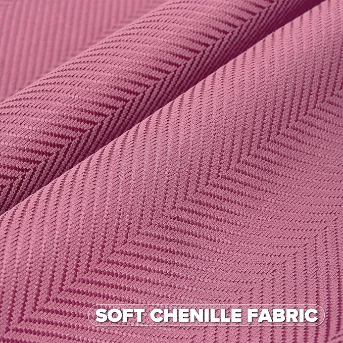 FUTEI Hot Pink Chenille Throw Pillow Covers 26x26 Inch Set of 2,Soft Wide Chevron Textured Euro Pillow Shams,Farmhouse Home Decor for Couch Bed Living Room