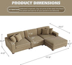 Modular Sectional Couches for Living Room, 118" Modern Upholstered Sofa Couche with Ottoman for Living Room Bedroom, Camel