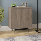 Henn&Hart 28" Fluted Wooden Accent Cabinet, Modern Ribbed Sideboard Buffet Cabinet with 2 Doors and an Adjustable Shelf for Living Room, Dining Room, Bedroom or Entryway, Antiqued Gray Oak