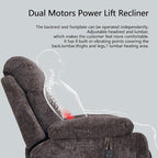 Power Lift Chair Lay Flat Recliner Infinite Position Electric Dual Motor Stand Up Lift Chair with Massage and Heat for Adults,Heavy Duty Recliners with 2 Remote Controls and Two Cup Holders