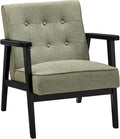 SONGMICS Accent Leisure Chair, Mid-Century Modern Arm Chair with Solid Wood Armrests and Legs, 1-Seat Cushioned Sofa for Living Room Bedroom Balcony Studio, Olive Green ULAC001C01