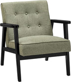 SONGMICS Accent Leisure Chair, Mid-Century Modern Arm Chair with Solid Wood Armrests and Legs, 1-Seat Cushioned Sofa for Living Room Bedroom Balcony Studio, Olive Green ULAC001C01