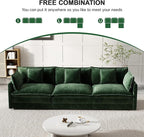 Modular Sectional Sofa, 111.5 Inch I-Shaped Cloud Sofa with Deep Seat Chenille Sofa with Cushions, Three-Self Sectional Sofa for Living Room Apartment,Evergreen
