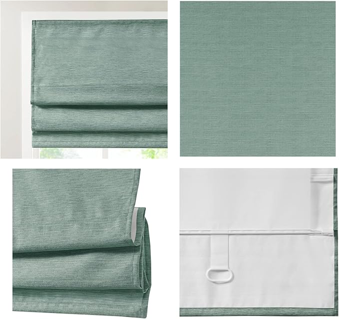 Madison Park Cordless Roman Shades Faux Silk Shade with Sheen 1-Panel Privacy, Room Darkening, Energy Efficient, Thermal Insulated Window Blind for Bedroom, Living Room Décor, 33"W x 64"L Como, Green