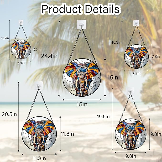 Stained Glass Window Hanging, Colorful Elephant Sun Catcher for Door Home Decor Animal Suncatcher Christmas Mother's Day Birthday Gifts for Women Men Mom and Nana 9.8 in