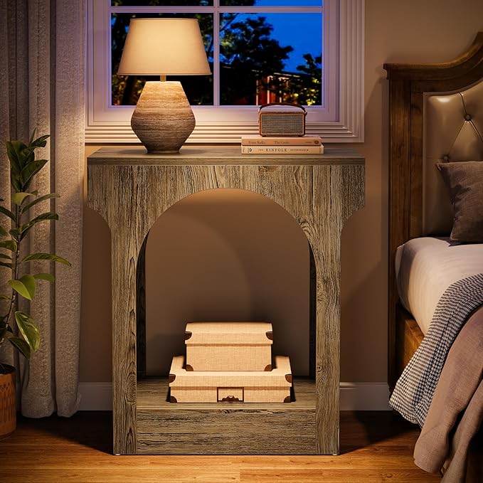 Tribesigns End Table, Wooden Side Table with Storage Space for Living Room, Narrow Nightstand for Bedroom, Gray