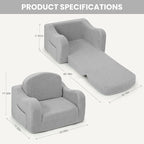 Comfy Toddler Chair & Kids, 2-in-1 Soft Couch Fold Out for Kids, Toddler Chairs Comfy 1-3 Years Old, Convertible Plush Sofa to Lounger for Girls and Boys,Light Grey