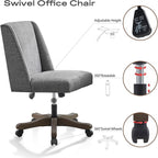 Upholstered Armless Home Office Chair with Wooden Legs, Modern Office Desk Chair No Arms Sewing Chair Adjustable Swivel Desk Chair for Farmhouse Office Study Studio (Dark Gray)