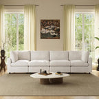 WJShome Modern Sectional Sofa 134 Inch 4-Seater Cloud Couch with Chenille Deep Seat Couches for Living Room, Bedroom and Apartment，Beige