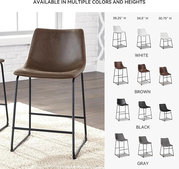 Signature Design by Ashley Centiar 24" Counter Height Modern Bucket Barstool 2 Count, Brown