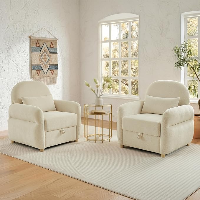 33.5" Mordern Accent Chairs,Reading Chair with Storage,Single Sofa in Chenille Fabric for Living Room, Bedroom and Compact Spaces. (Beige)