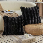 Neelvin Black Faux Fur Cozy Soft Plaid Decorative Throw Pillow Covers 18x18 inch Set of 2,Velvet Pillowcase Cushion Case for Sofa Couch