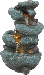 Alpine Corporation TZL418 14" 3 Tier Rock Fountain with LED Lights, Elegant Cascading Water Feature for Tabletop, Indoor Decor, Relaxing Stone Waterfall for Home & Office, Gray