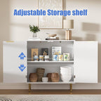 Buffet Sideboard Cabinet [Set of 2] with 4 Doors, Modern Cabinet with with Adjustable Shelf, Golden Handles & Legs, Coffee Bar Sideboard for Kitchen, Living Room, White