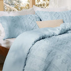 Bedsure Tufted Boho Comforter Set Full Size - Light Blue Boho Bed Set, GentleSoft™ 3 Pieces Farmhouse Shabby Chic Embroidery Bedding, Gifts for Woman, Soft Jacquard Full Comforter for All Seasons