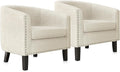 BELLEZE Accent Barrel Chairs Set of 2, Modern Tub Club Chairs Upholstered Armchairs for Living Room, Accent Chairs with Silver Nail Head Trim Black Legs - Kyara (White/Polyester)