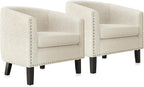 BELLEZE Accent Barrel Chairs Set of 2, Modern Tub Club Chairs Upholstered Armchairs for Living Room, Accent Chairs with Silver Nail Head Trim Black Legs - Kyara (White/Polyester)