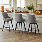Watson & Whitely Counter Height Bar Stools Set of 3, Performance Fabric Upholstered Modern Swivel Barstool with Back, Solid Wood Legs, 26" H Seat, Flint Grey