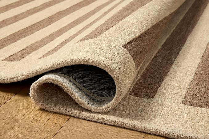 Loloi Leanne Ford Craven Collection CVN-05 Oatmeal/Bark 8'-6" x 11'-6" Area Rug Striped, Patterned, Neutral, Living Room, Bedroom, Dining Room