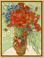 Wieco Art Framed Wall Art of Red Poppies and Daisies by Vincent Van Gogh Paintings Reproduction Abstract Canvas Prints for Home Living Room Decorations Bronze Gold Frame