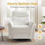 VANOMi Power Recliner Chair Swivel Glider, Electric Rocking Recliner Chairs with USB and Type-C Ports, Nursery Chair Recliner for Living Room, Bedroom, Apartment（White）