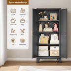Large Metal Kitchen Pantry Cabinet with Adjustable Shelves - Freestanding Kitchen Storage Cabinet for Dining Room,Livingroom Bathroom, Hallway, Workshop, Office (Black, 61"- 0 Drawer)