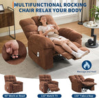 Recliner Rocking Chair with Massage and Heat, Wide Overstuffed Ergonomic Fabric Recliner with Breathable Upholstery, 2 Side Pockets & Remote Control for Living Room or Bedroom