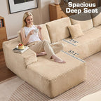 Oversized U Shaped Boneless Sectional Cloud Couch, 133.1'' Modular Sofa with Chaise, Deep Seat Plush Corduroy Couches for Living Room, No Assembly Required,Plush Corduroy,Beige