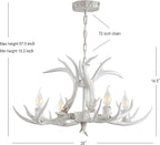 JONATHAN Y JYL6301B Eldora 26" Adjustable Resin Antler 4-Light LED Chandelier, Glam, Rustic,Cottage,Transitional, Dimmable Dining Room, Living Room, Kitchen, Foyer, Bedroom, White