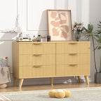 Boho Fluted 6 Drawer Dresser for Bedroom, Chest of Drawers with Solid Wood Legs, Modern Dresser Chest Cabinet Organizer with Golden Handles, Beside Table for Closet, Hallway, Bedroom