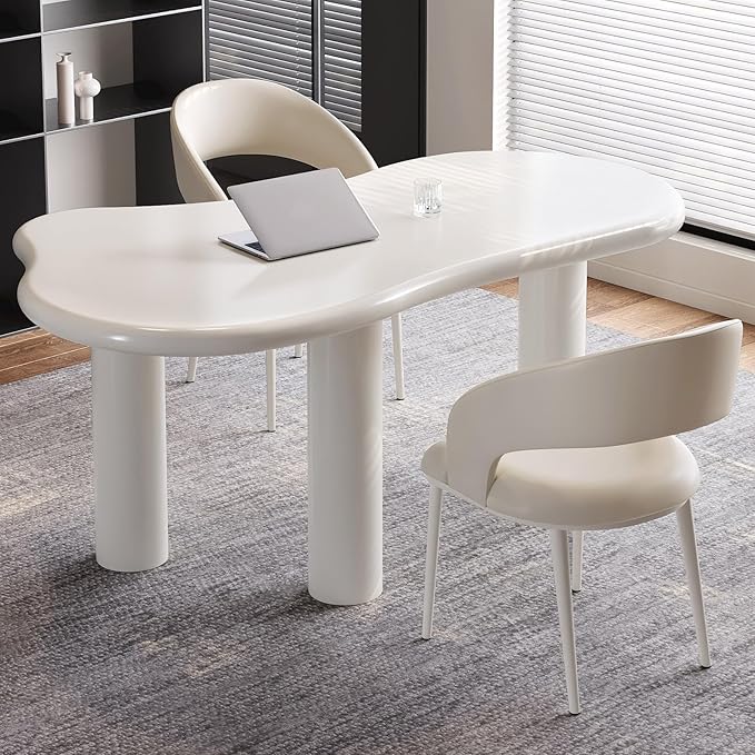 Modern Cream-White Office Desk with Beige Business Chair, Large Computer Table Set, Minimalist and Sturdy Workstation and Workstation, Ideal for Office, Home Office, and Gaming (Desk with One Chair)