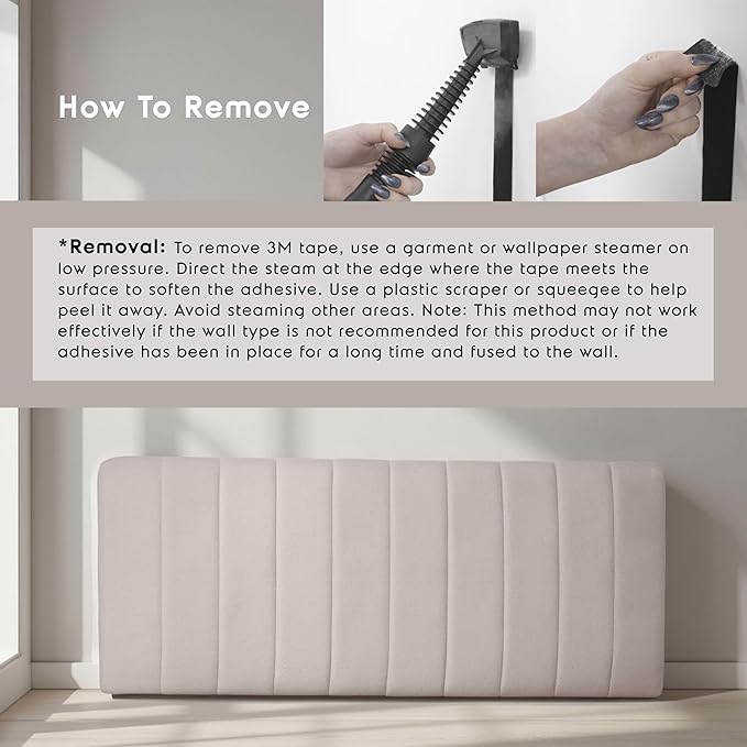 Nestl Upholstered Twin Headboard - Easy Assemble Channel Stitched Headboard Twin Size - Wall Mounted Headboards with 3D Soundproof Wall Panels Peel & Stick Floating Headboards, Beige