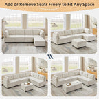 VANOMi 6 Seat Sectional Couches for Living Room, 118" Convertible Modular Cloud Sofa, Comfy Chenille Sofas & Couches for Living Room, Apartment, Office, Beige, L/U Shaped