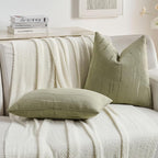 FUTEI Olive Green Chenille Decorative Throw Pillow Covers 24x24 Inch Set of 2,Soft Embossed Striped Textured European Cushion Case,Modern Home Decor for Couch Bed Living Room