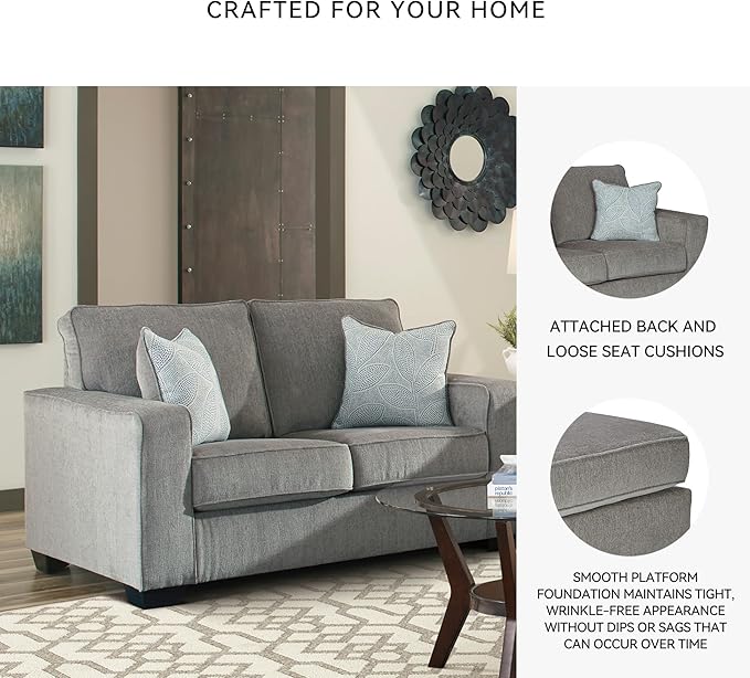 Signature Design by Ashley Altari Modern Loveseat with 2 Accent Pillows, Light Gray