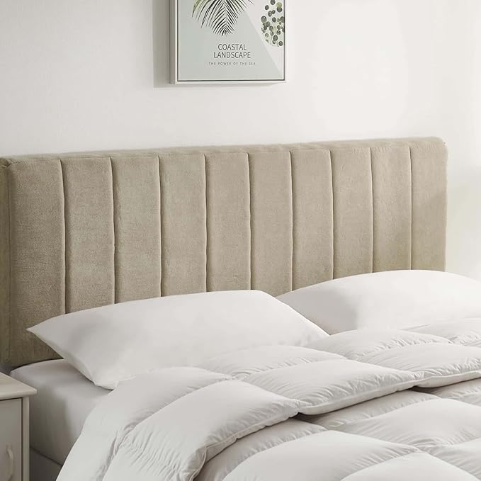 Nestl Upholstered King Headboard - Easy Assemble Channel Stitched Headboard King Size Bed - Wall Mounted Headboards with 3D Soundproof Wall Panels Peel & Stick Floating Headboards, Linen