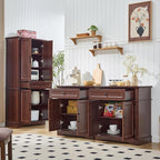 Farmhouse Storage Cabinet with 2 Doors and 1 Drawer, Adjustable Shelf, Freestanding Kitchen Pantry Cabinet, Modern Buffet Sideboard Coffee Bar Cabinet Living Room Bathroom Dining Room Cherry