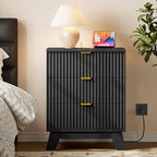 30.5" Nightstand with Charging Station, 3-Drawer Fluted Bedroom Chest, Wood Bedside Dresser with Power Outlets and USB Ports, Metal Slides, Stable Base, Modern Storage Cabinet for Small Spaces