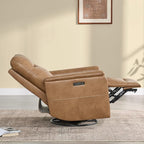 Watson & Whitely Power Recliner Chairs for Adults, Swivel Rocker Recliner W Power Headrest & Type-C Charger for Living Room, Faux Leather, Camel, RC015