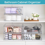 Vtopmart 4 Pack Large Stackable Storage Drawers,Easily Assemble Acrylic Bathroom Closet Undersink Organizers and Storage,Plastic Storage Bins for Kitchen Cabinets,Pantry,Makeup,Medicine Organization