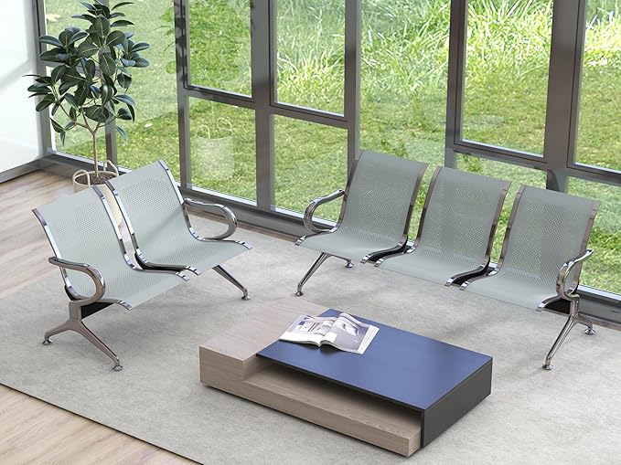 Kinsuite 2-Seat Reception Chairs - Waiting Room Chairs with Arms & Stainless Steel Frame, Waiting Room Bench Lobby Chairs for Office Airport Bank Hospital, Silver