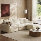 106'' Down Blend L-Shaped Sectional Sofa, Deep Seat Feather-Filled Cushions, Oversized Cloud Couch with Sink-in Comfort, Modern Living Room Sofa – Ivory White