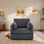 Modern Corduroy Accent Chairs, 38" W Comfy Armchair with Soft Pillows and Side Pockets, Single Reading Chairs for Living Room, Bedroom, Apartment, Grey