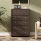 Oak&Sparrow 5 Drawer Tall Dresser for Bedroom, 47'' Rattan Dresser with Ample Storage, Boho Chest of Drawers, Thickened Curved Profile Design, Dark Walnut Dressers for Bedroom, Living Room