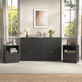3-Piece Modern Bedroom Furniture Set, Wide 7-Drawer Dresser & 1-Drawer Nightstands Set of 2, Natural Wood Dresser and Nightstand Sets for Bedroom, Hallway, Black